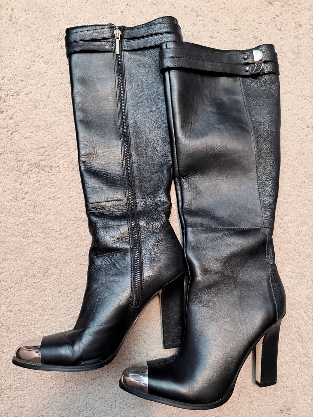 Victoria's Secret Black metal Peep-Toe Knee-High Heeled Boots M2
